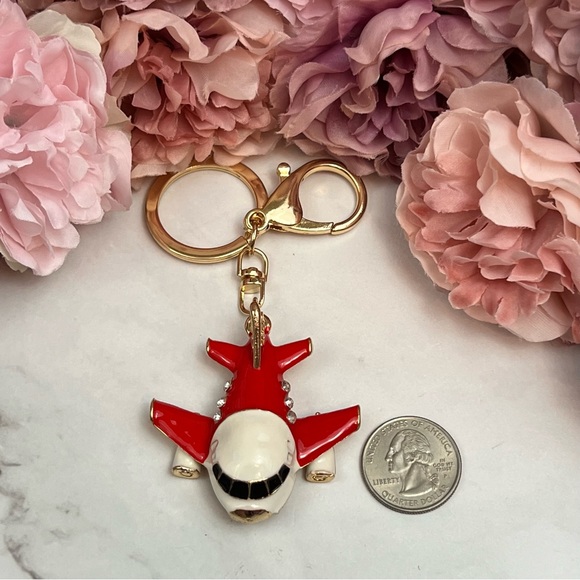 Beautiful Red and White Crystal Airplane Keychain Charm - Picture 12 of 16